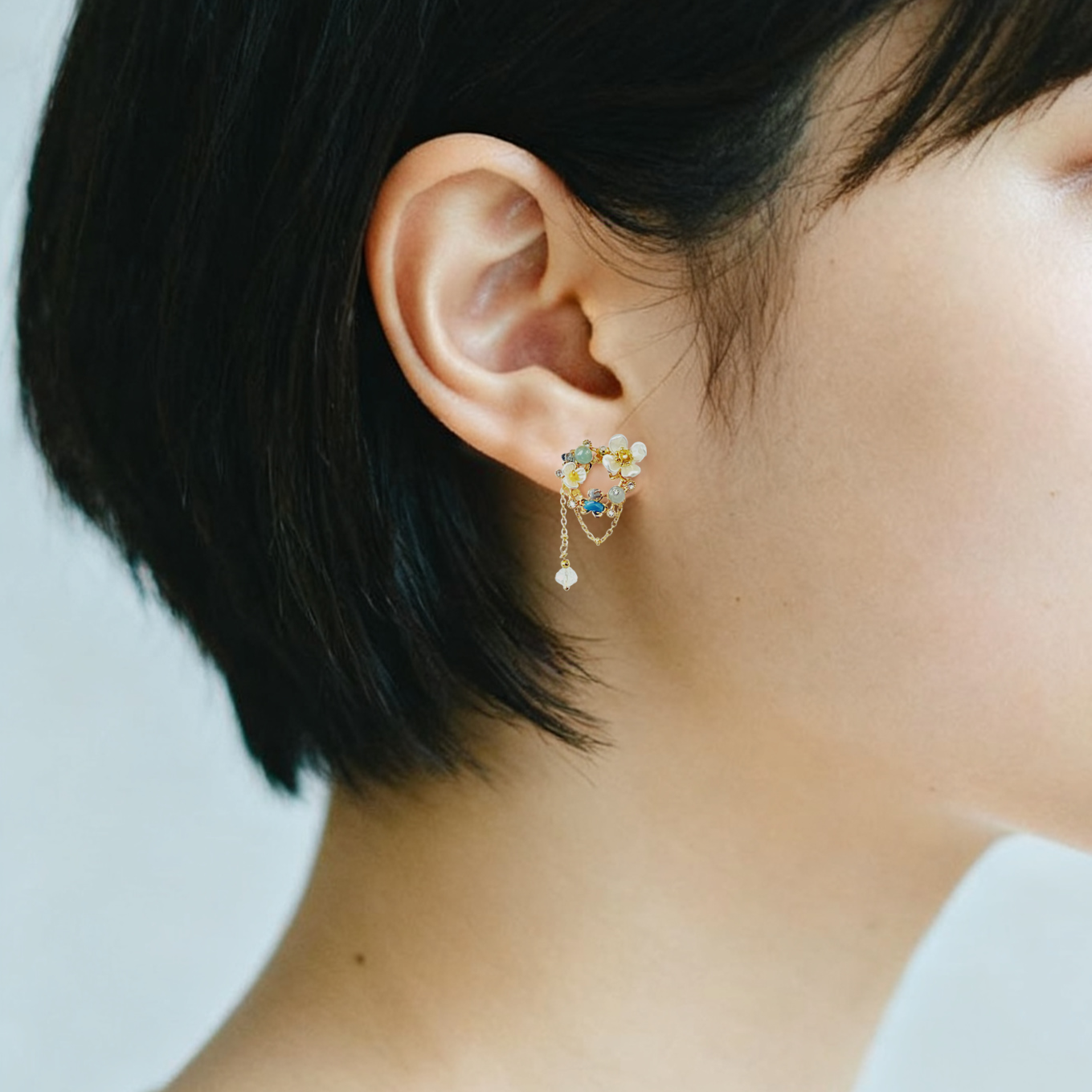 フラワーリースチェーンピアス アシンメトリーデザイン