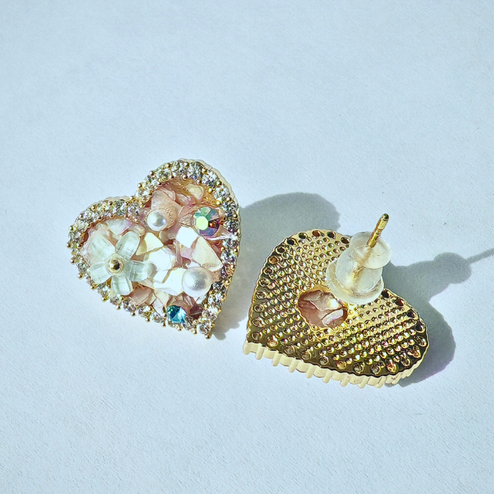 フラワーパールハートピアス