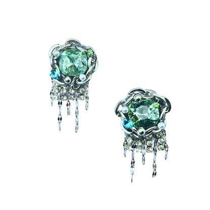 グリーンクリスタルフリンジピアス