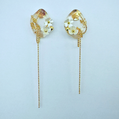 クリアフラワーチェーンピアス