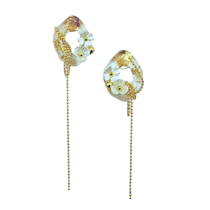 クリアフラワーチェーンピアス