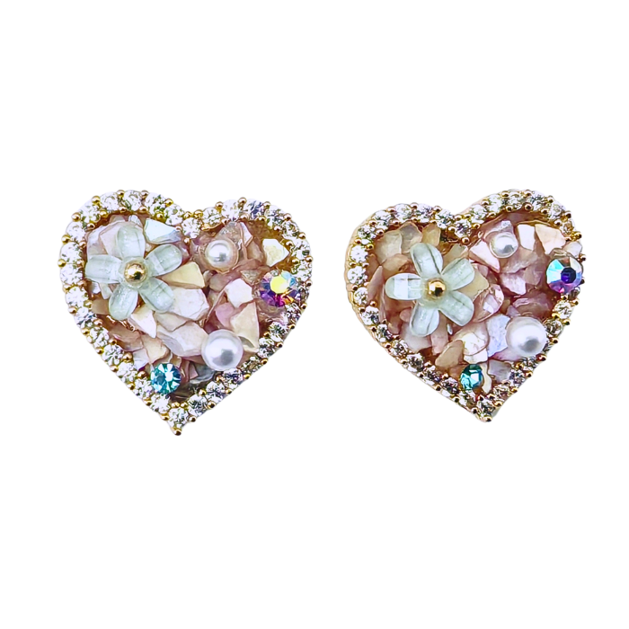 フラワーパールハートピアス