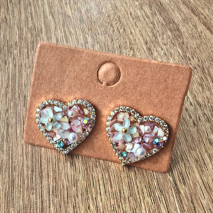 フラワーパールハートピアス