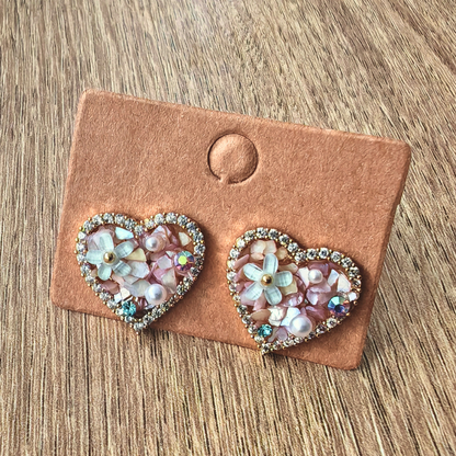 フラワーパールハートピアス