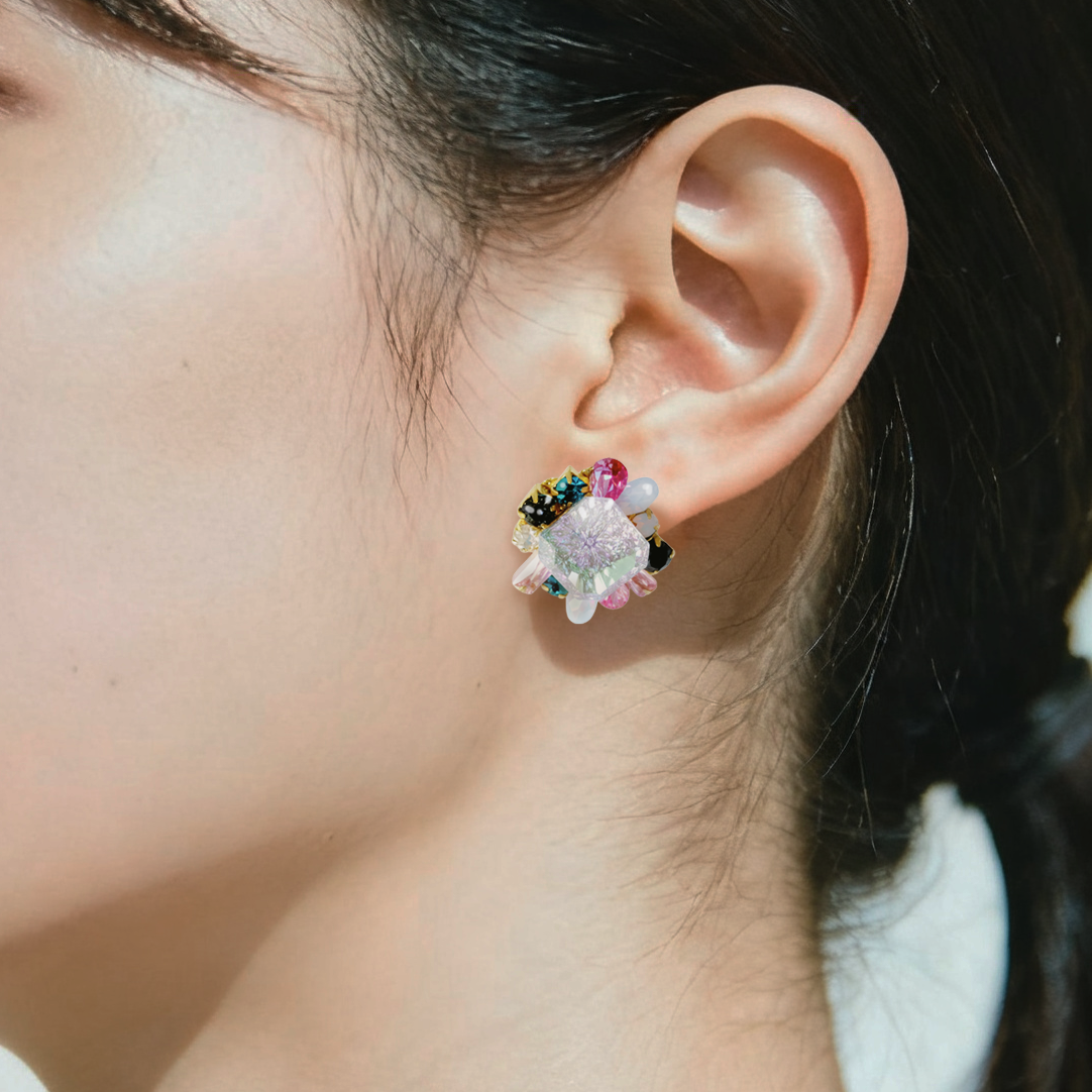 カラフルスクエアビジューピアス