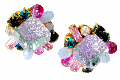 カラフルスクエアビジューピアス